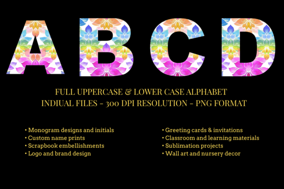 Rainbow Lotus Alphabet Set: A Vibrant Design Asset
